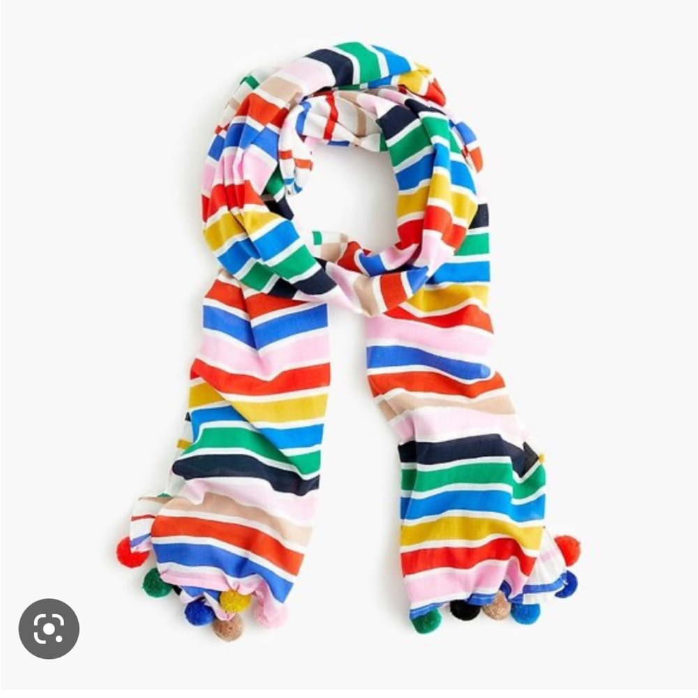 NEW J CREW STRIPED SUMMER POM POM SCARF